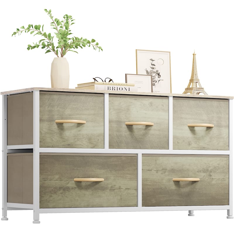 5-drawers Storage Horizontal Bedroom Dresser, Child Dresser with Wood Tabletop