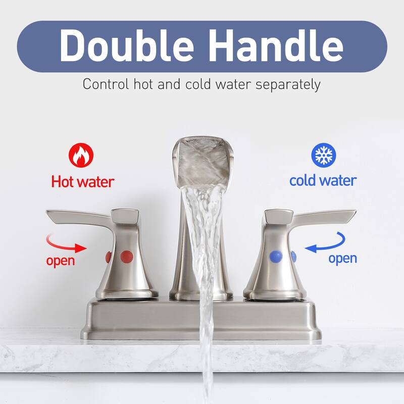 4 in. Centerset Double Handle Waterfall Bathroom Faucet with Pop-up Drain Kit Sink Vanity Basin Taps