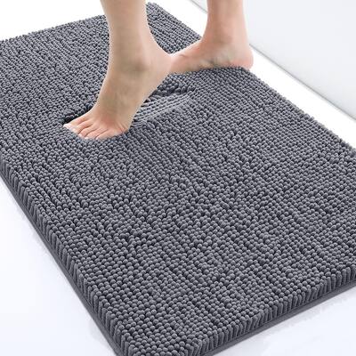 Luxury Chenille Bath Rug 24"x16", Non-Slip, Machine Washable (Charcoal Grey)