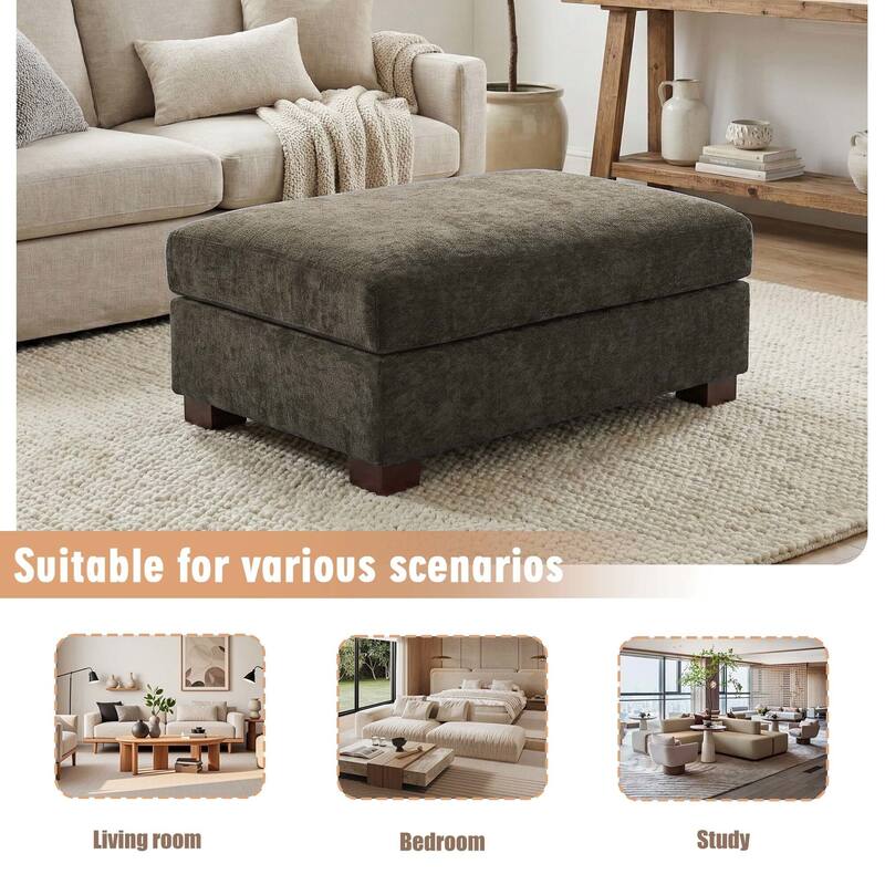 Oversized Chenille Modular Ottoman With Cushioned Top