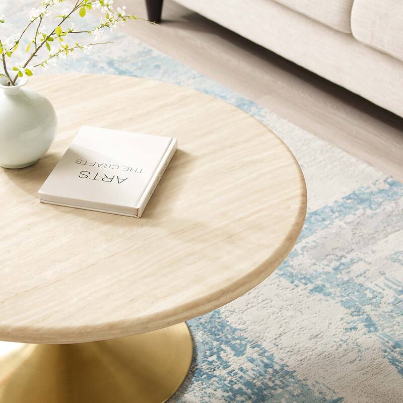 Lippa 36" Round Artificial Travertine Coffee Table