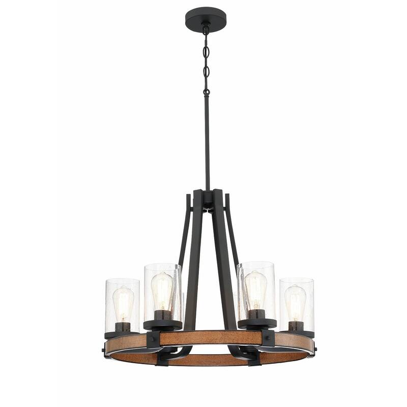 6 Light Shaded Wagon Wheel Chandelier - 24.23"x32.31"