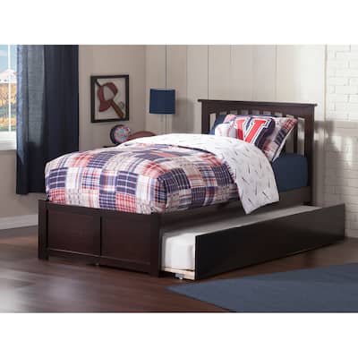 Mission Twin Platform Bed with Footboard and Twin Trundle in Espresso