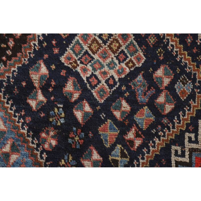Pre-1900 Antique Blue Qashqai Persian Area Rug Handmade Wool Carpet - 5'1"x 7'8"