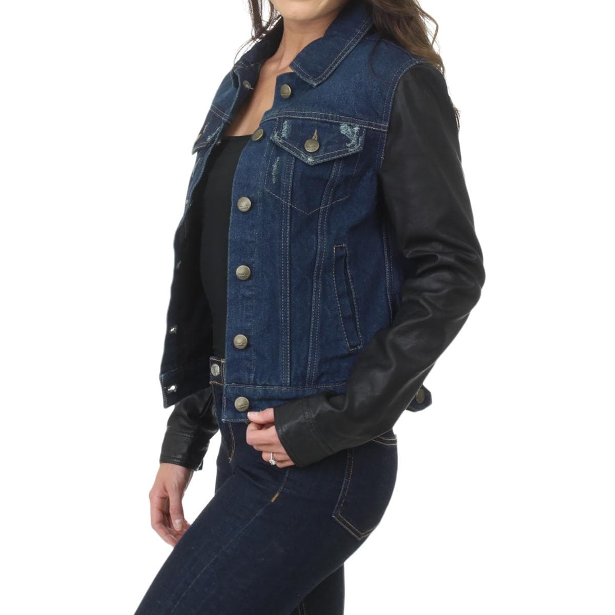 jean jacket with leather sleeves