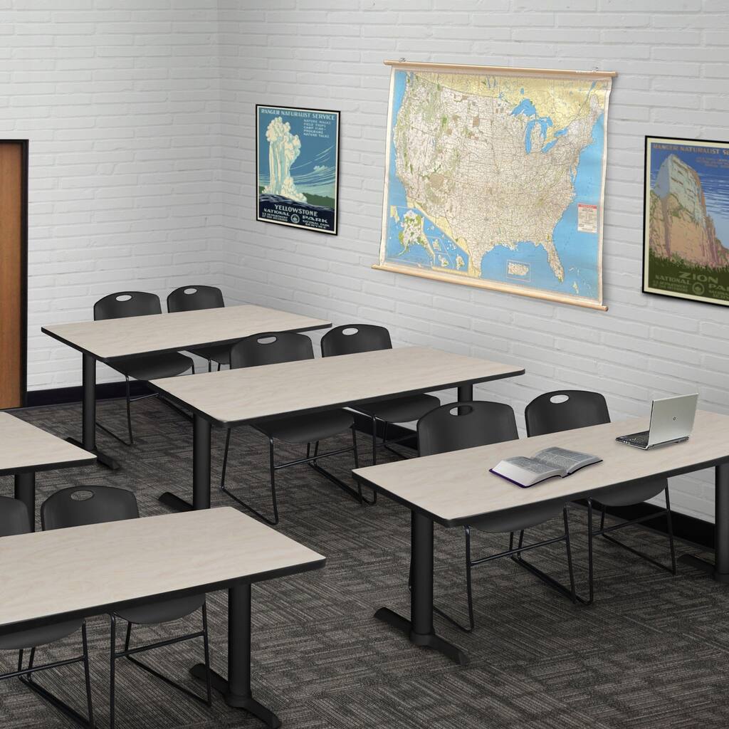 66" x 24" Training Table- Maple & 2 Stack Chairs- Black