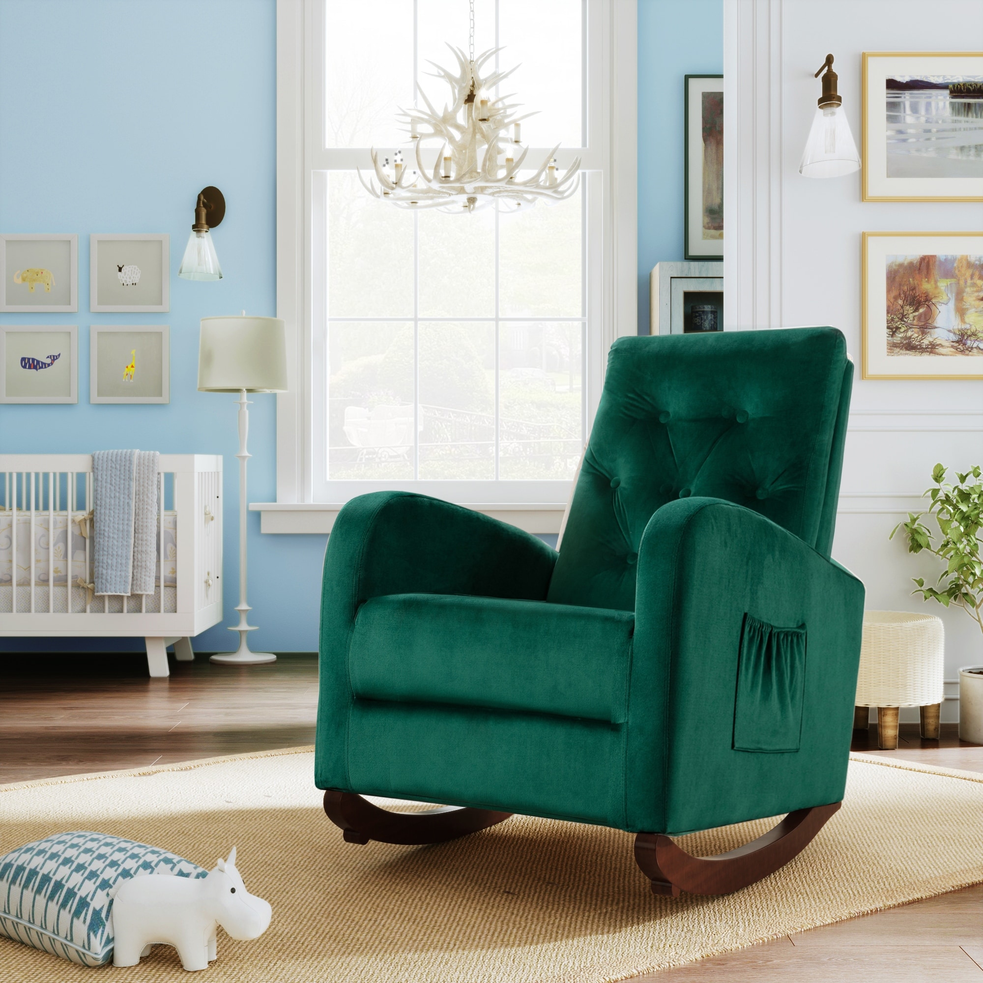Green High Back Rocking Chair Sofa Nursery Chair Rocker Single Sofa Modern Lounge Armchair Nursery Nap Chair Slipper Chair Bed Bath Beyond 39497041