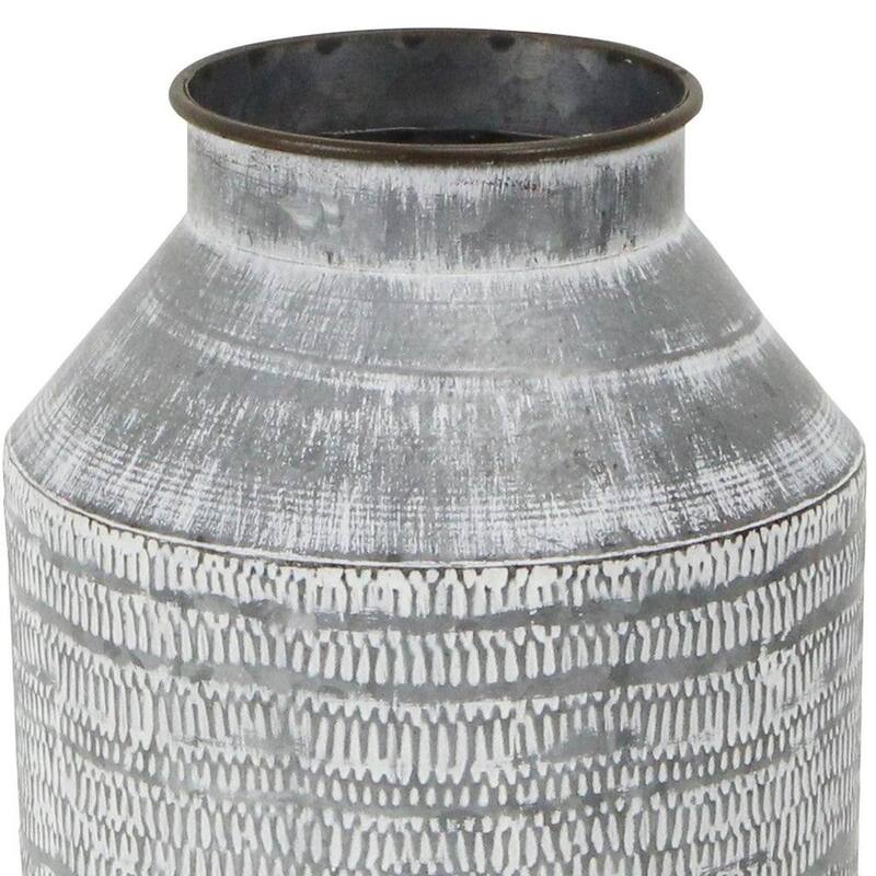 13" Gray Galvanized Metal Geometric Patterned Jug Vase - 6.50