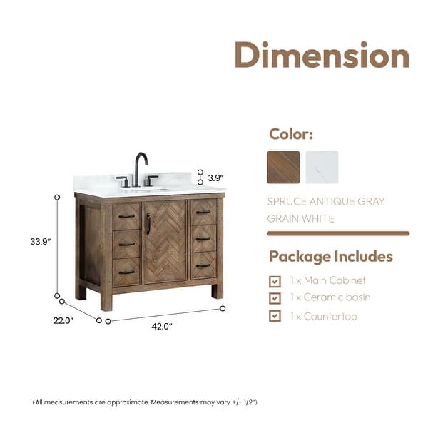 dimension image slide 9 of 10, Javier Bath Vanity with Composite Stone Top without Mirror