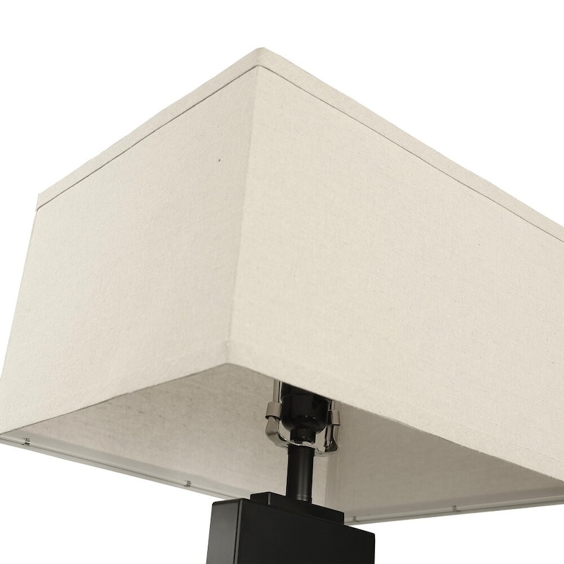 25.9" Rectangle Cotton Shade Wood Table Lamps Set of 2