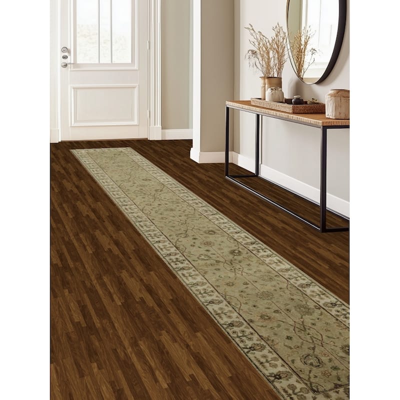 Hand Knotted Oriental 100% Wool Carpet Traditional All-Over Green Ziegler Runner Rug - 15' 8'' X 2' 6''