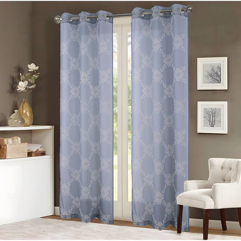 Sheryl Embroidered Window Curtain - Slate Blue