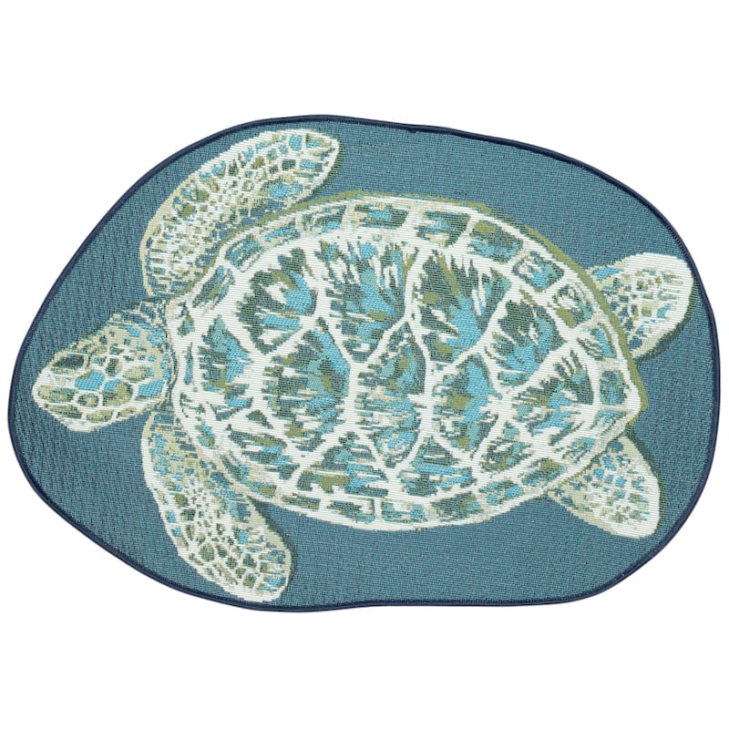 Liora Manne Esencia Seaturtle Indoor/Outdoor Mat Blue 3'3" x 2'1" SHAPED - 3'3" x 2'1" SHAPED