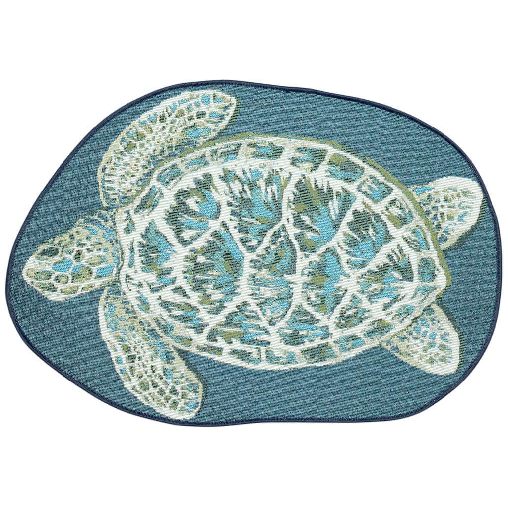 Liora Manne Esencia Seaturtle Indoor/Outdoor Mat Blue 3'3" x 2'1" SHAPED - 3'3" x 2'1" SHAPED