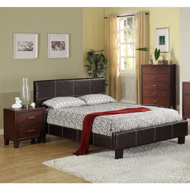 Wene Modern Espresso Faux Leather Upholstered Platform Bed by Furniture of America