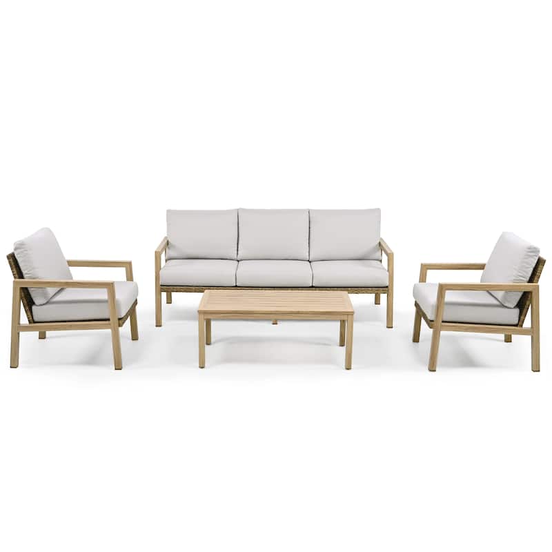 6-Person Wood-grain Aluminum Patio Conversation table