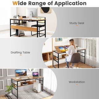 55 Computer Desk Drafting Table Workstation with Tiltable Tabletop And ...