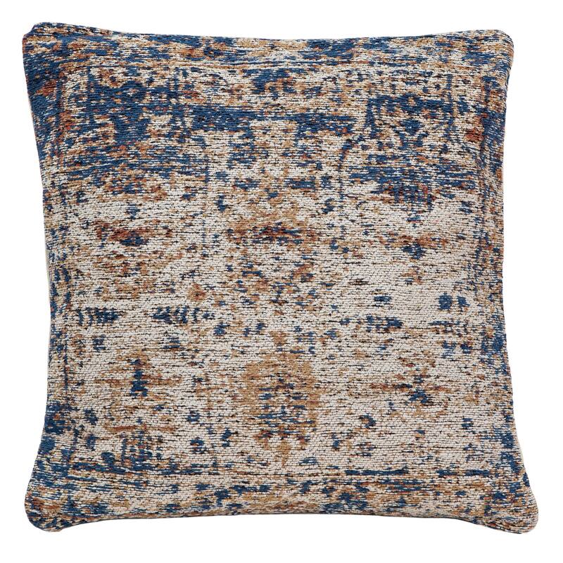 Quinn Traditionally Styled Hand Woven Cotton 20" Square Throw Pillow in Beige and Blue