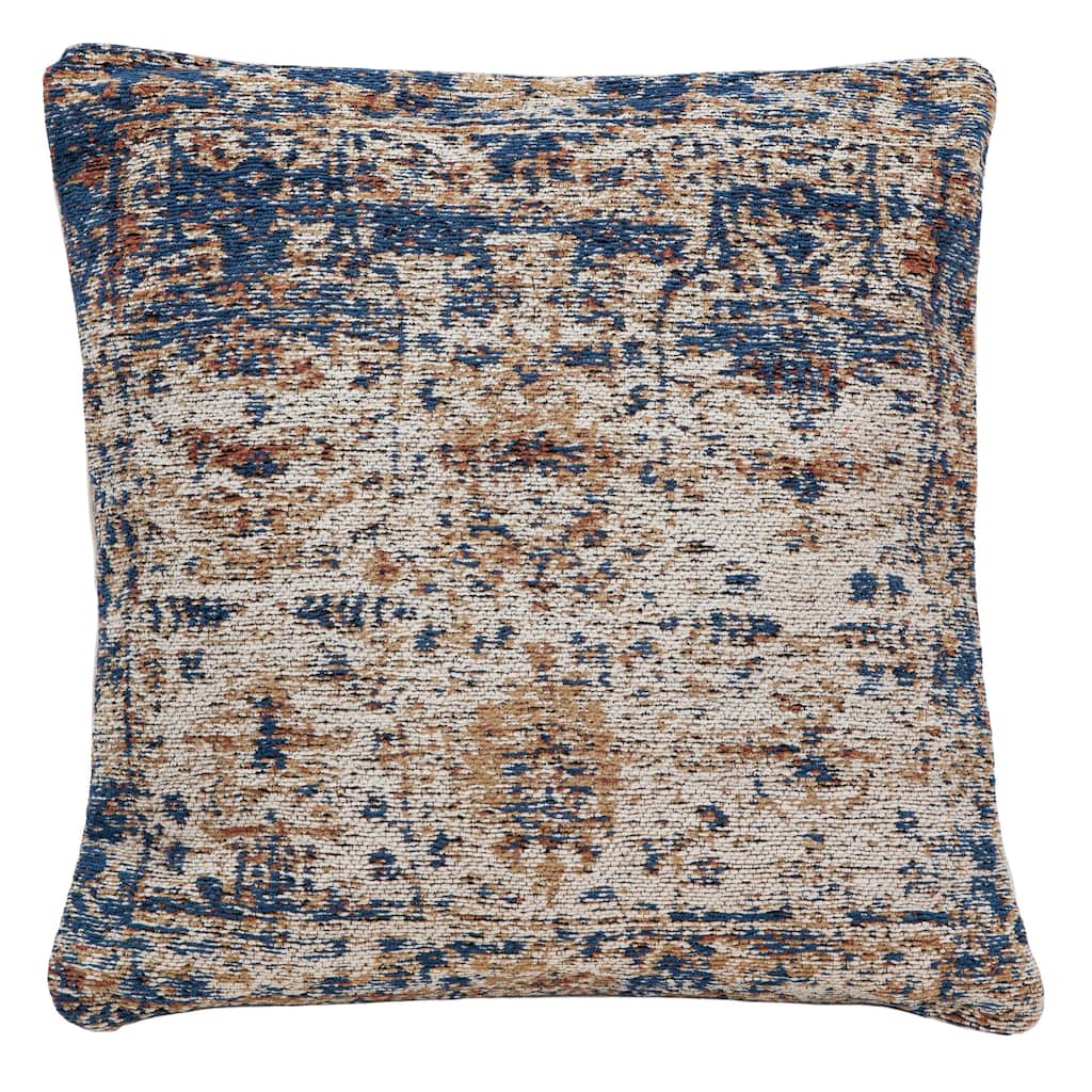 Quinn Traditionally Styled Hand Woven Cotton 20" Square Throw Pillow in Beige and Blue