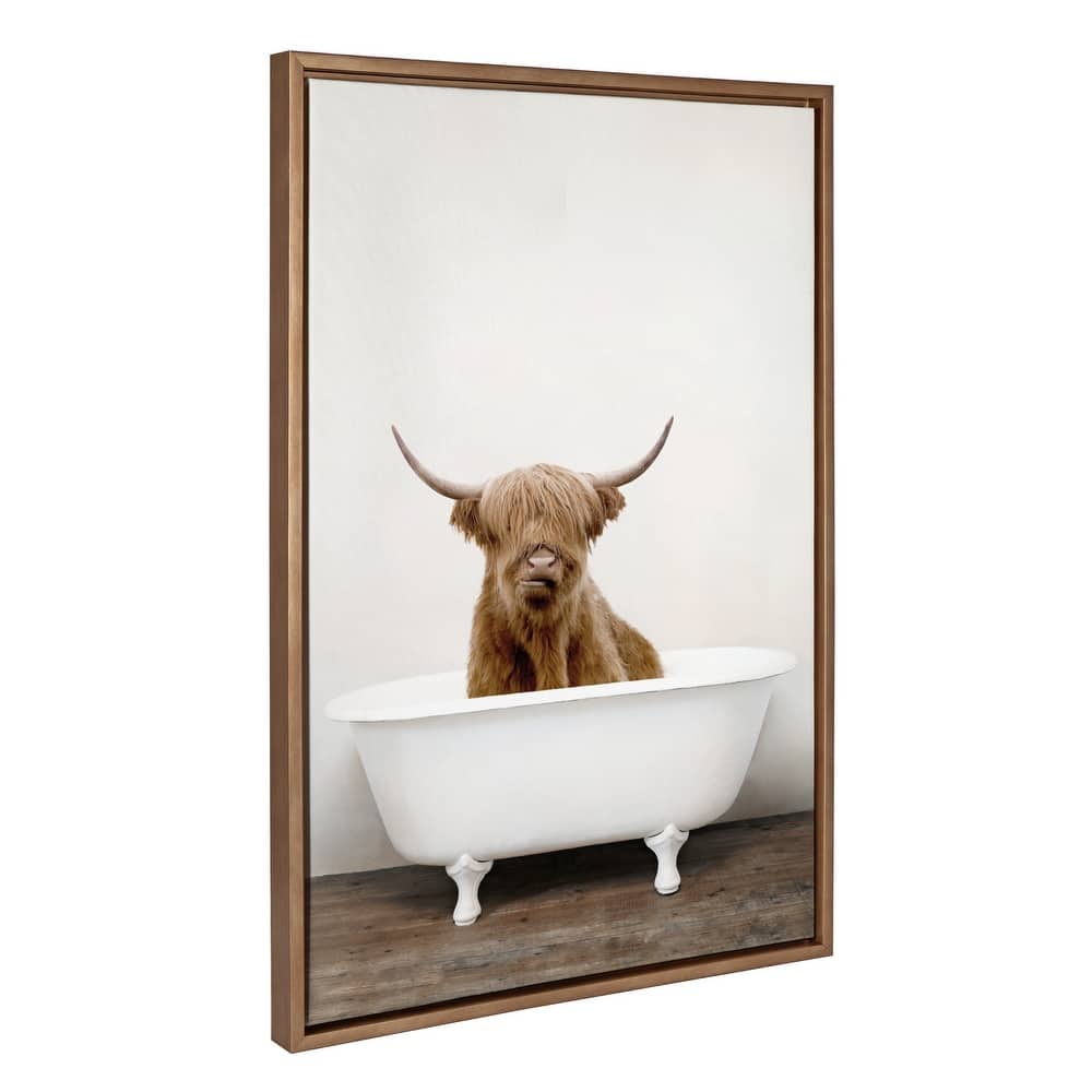 Kate and Laurel Sylvie Highland Cow Tub Framed Canvas by Amy Peterson