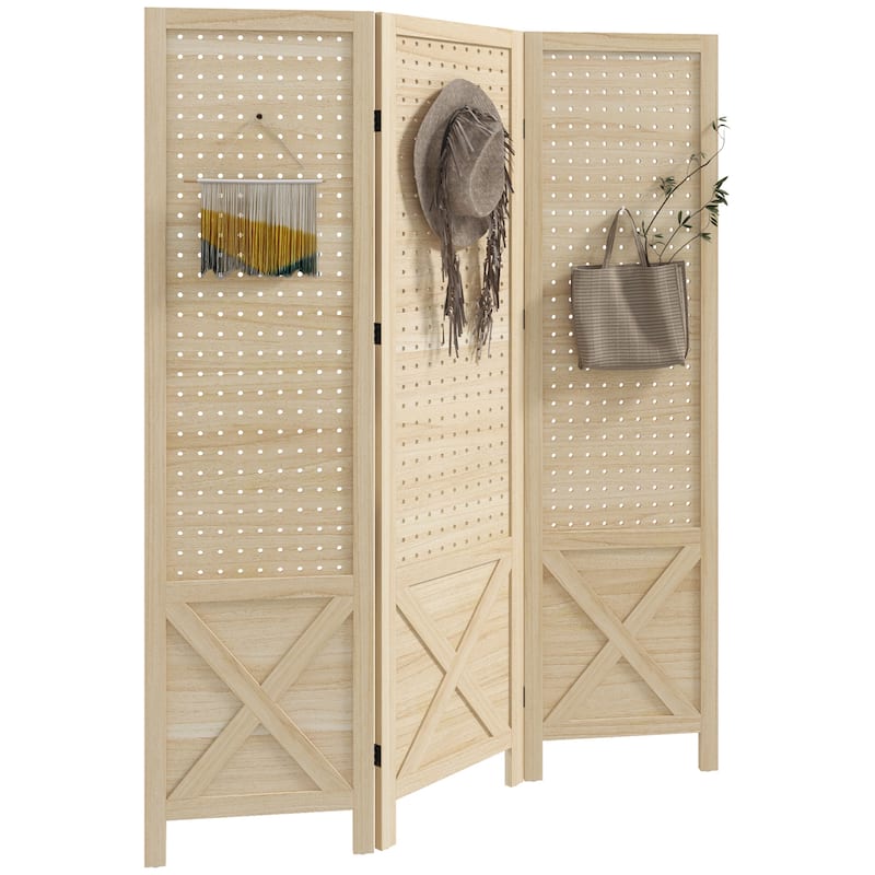Wood Indoor Portable Folding Privacy Screen - Natural
