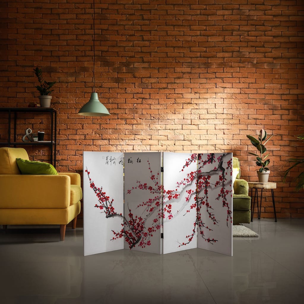 3-foot Tall Double-sided Plum Blossom Canvas Room Divider
