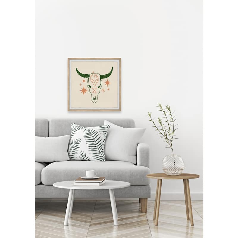 Skull With Green Horns Framed Wall Art, Bold Artistic Accent - Unique Art for a Striking Focal Point