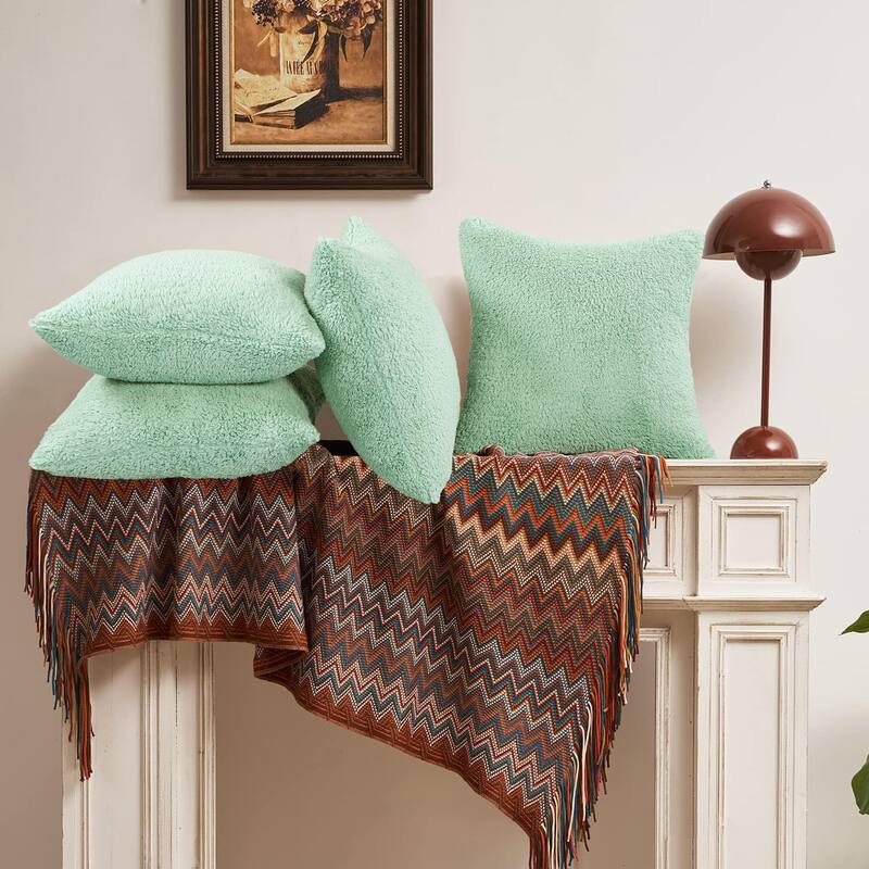 Accent Sherpa Pillow Cover Set of 4 20Inch x 20Inch, NO INSERT