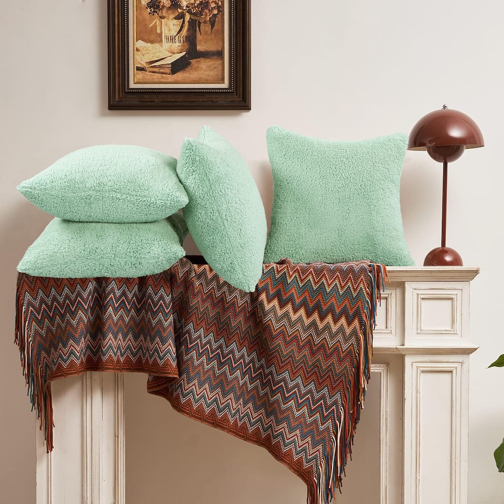 Accent Sherpa Pillow Cover Set of 4 20Inch x 20Inch, NO INSERT