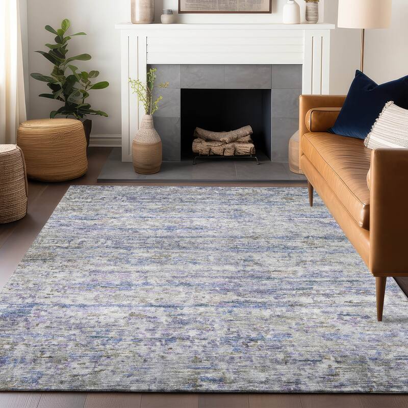 Machine Washable Indoor/ Outdoor Contemporary Solid Chantille Rug - Blue - 3' x 5'