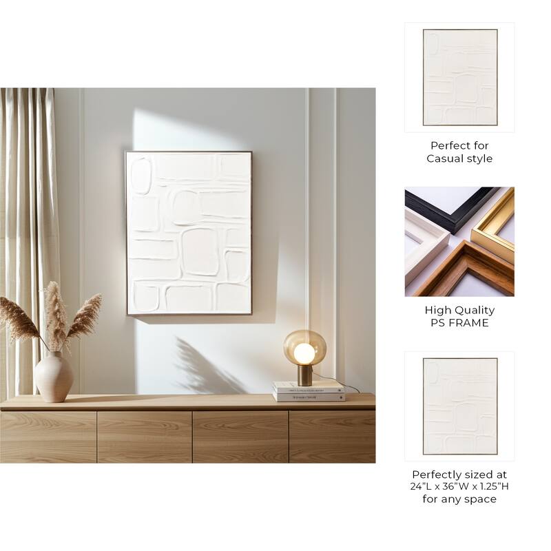 Canvas Wall Artwork with Stone Pattern Textured - 36", Ivory & Brown