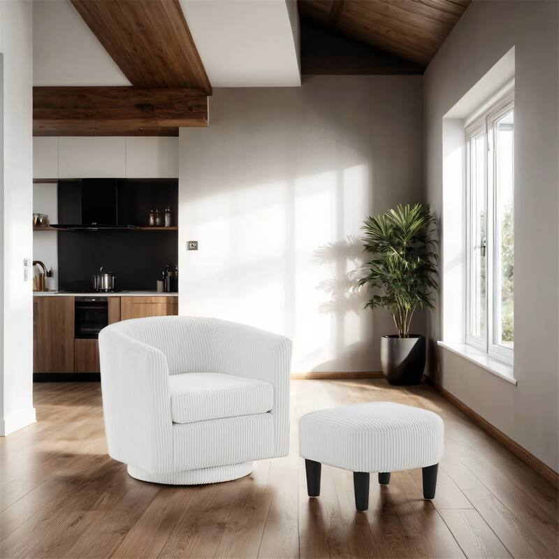 360°Swivel Corduroy Fabric Accent Chair with Ottoman (Set of 2)