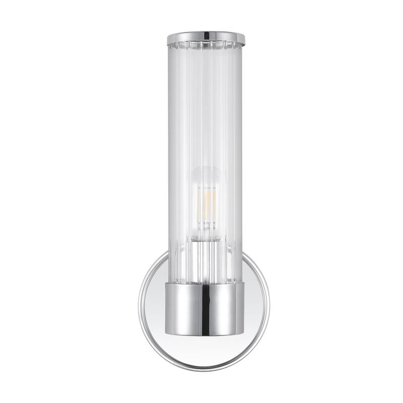 Cecil 6" 1-Light Tall Cylinder Iron/Striped Glass Modern Mid-Century LED Vanity, Chrome by JONATHAN Y