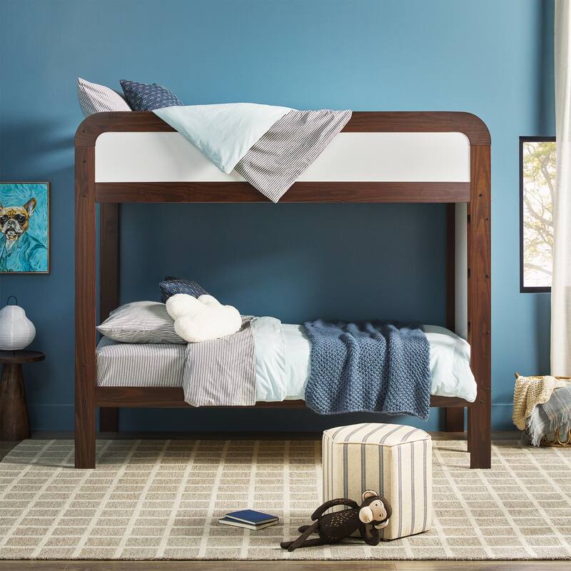 Walker Edison Twin over Twin Bunk Bed with Ladder - Walnut