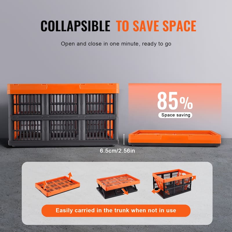 Collapsible Storage Bins with Lids, Folding Plastic Stackable Utility Crates with Handles, Large Heavy Duty Containers