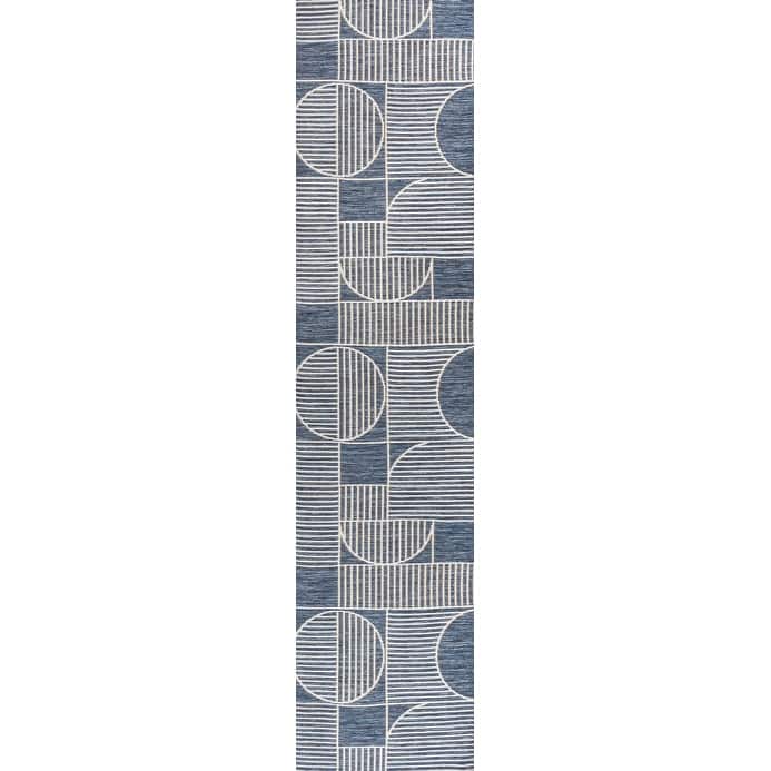 JONATHAN Y Reversible Biot Mid-Century Modern Geometric Lines Machine-Washable Navy/Cream Indoor/Outdoor Area Rug