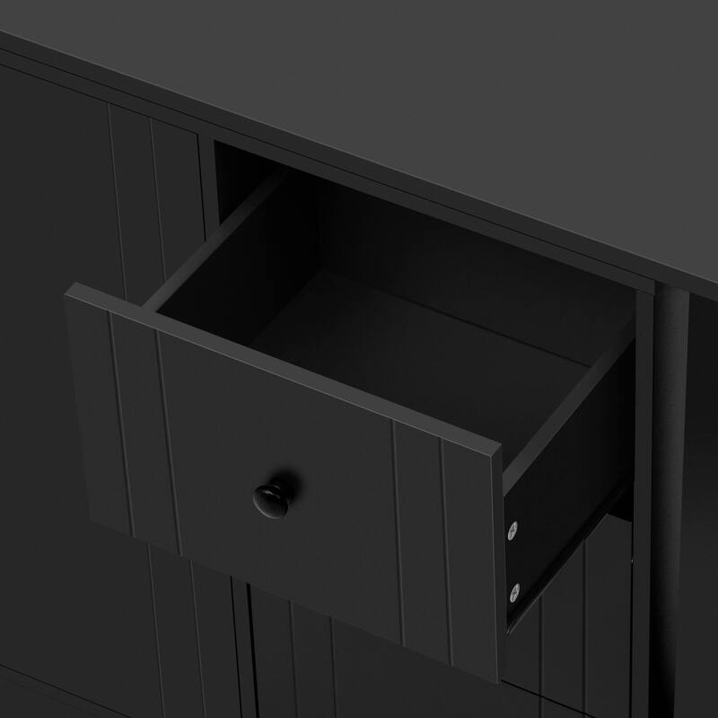 89.7'' Wooden Sideboard with Extendable Table - Multifunctional Storage Cabinet with 2 Doors and 3 Drawers
