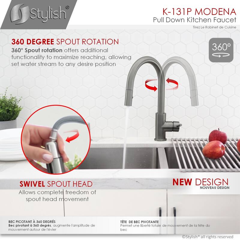 STYLISH Kitchen Sink Faucet Single Handle Pull Down Dual Mode in Stainless Steel - Faucet Height: 14 1/8" | Spout Height: 6 3/4"
