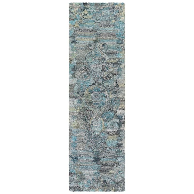 SAFAVIEH Handmade Anatolia Denka Traditional Rug - 2'3" x 8' Runner - Grey/Turquoise