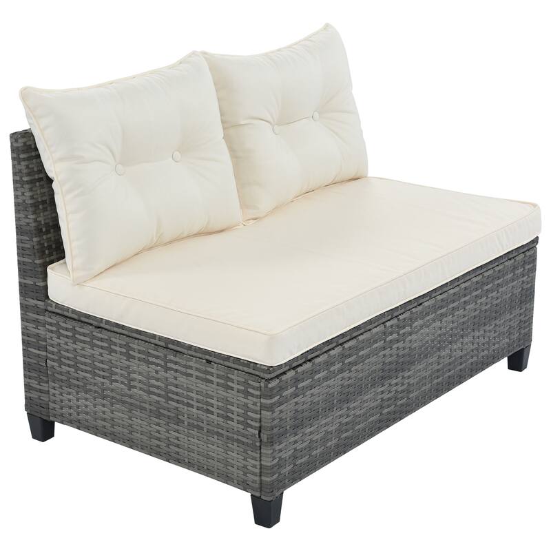 8-Piece Outdoor Patio Wicker Half-Moon Sectional Sofa Set with Rectangular Coffee Table