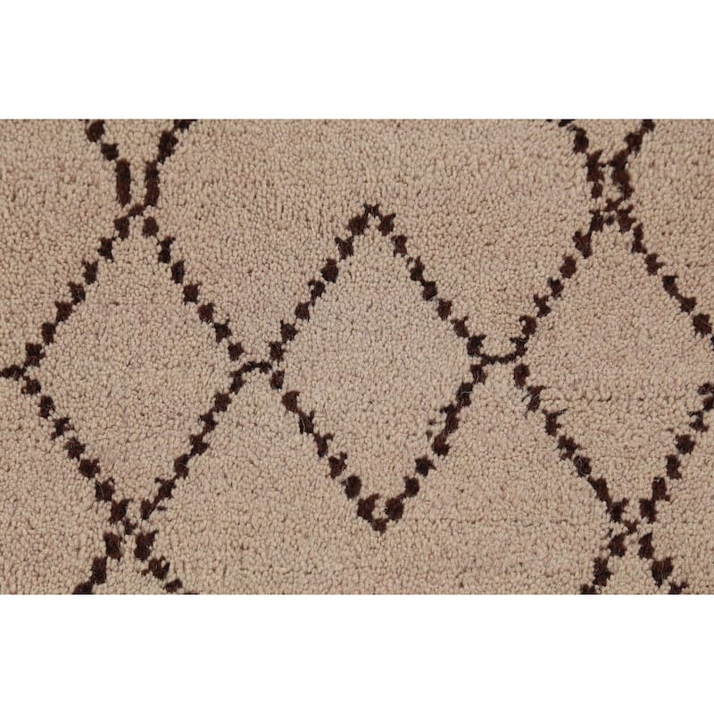Hand Knotted Oriental 100% Wool Carpet Modern Geometric Beige & Ivories Moroccan Area Rug - 8' 0'' X 5' 0''