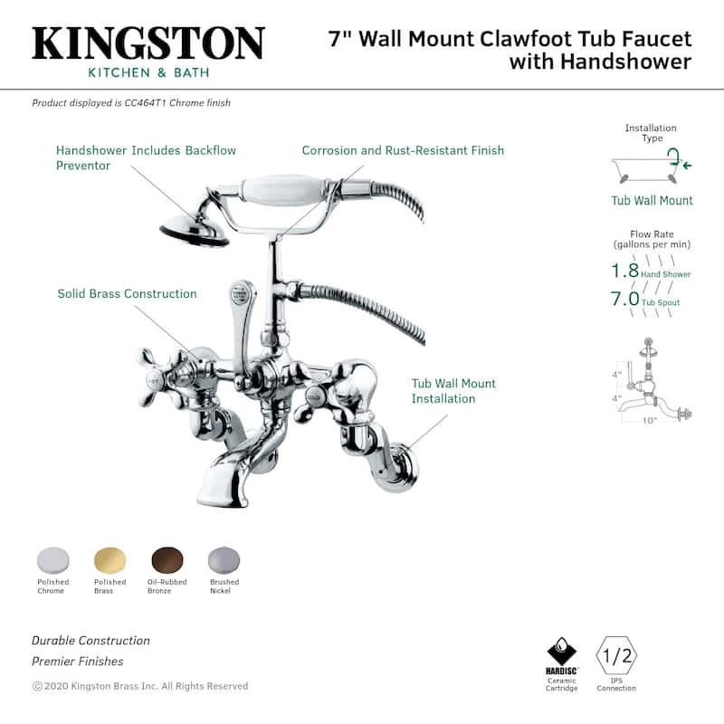 Kingston Brass Vintage Wall Mounted Clawfoot Tub Filler with Personal