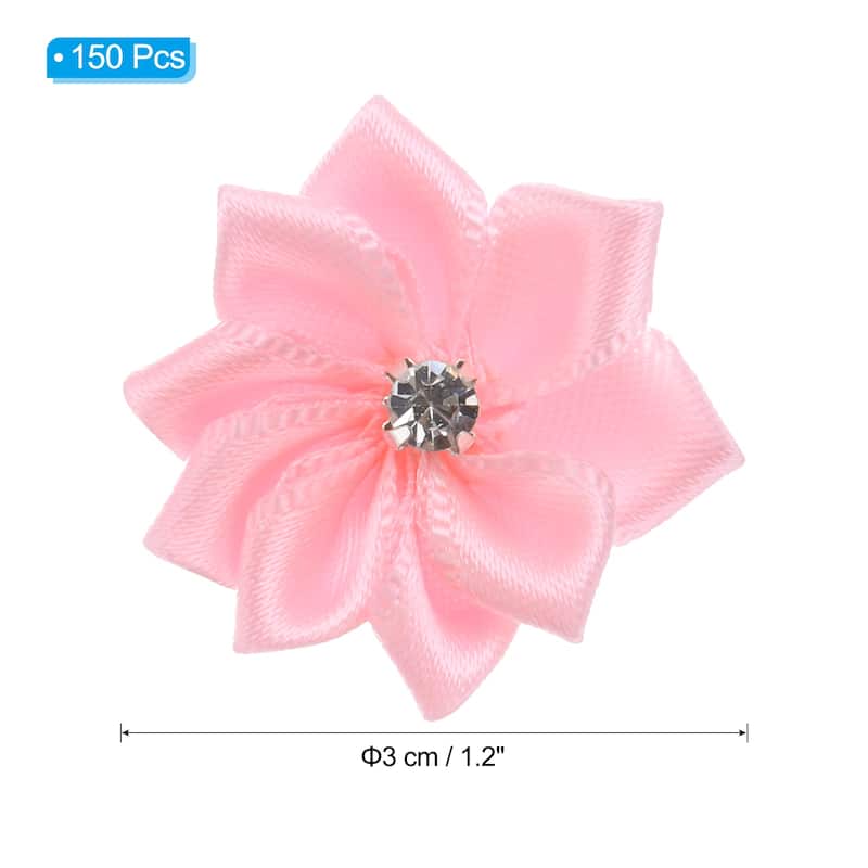 150Pcs Small Ribbon Flowers Satin Ribbon Flowers Mini Fabric Flower - 3cm - Pink