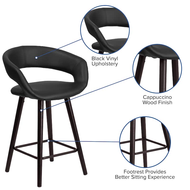 Contemporary Rounded Back Counter Height Stool with Wood Frame - 22"W x 19"D x 33.25"H