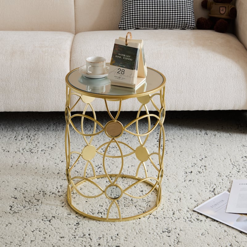 Modern Glass Top Side Table with Decorative Frame