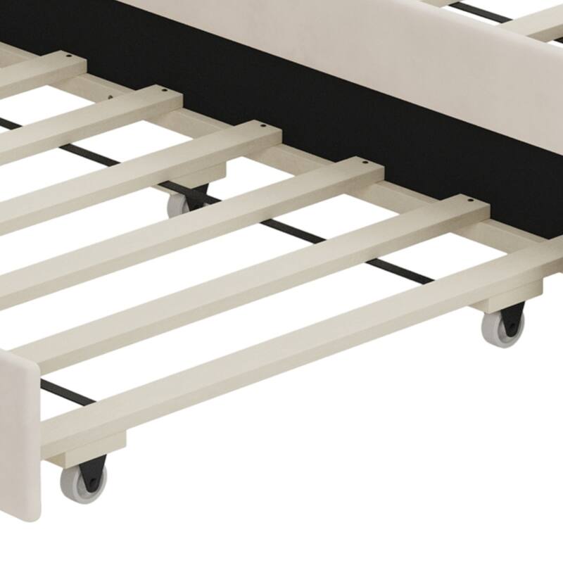 Twin Size Velvet Fabric Upholstered Platform Bed with Trundle Bed