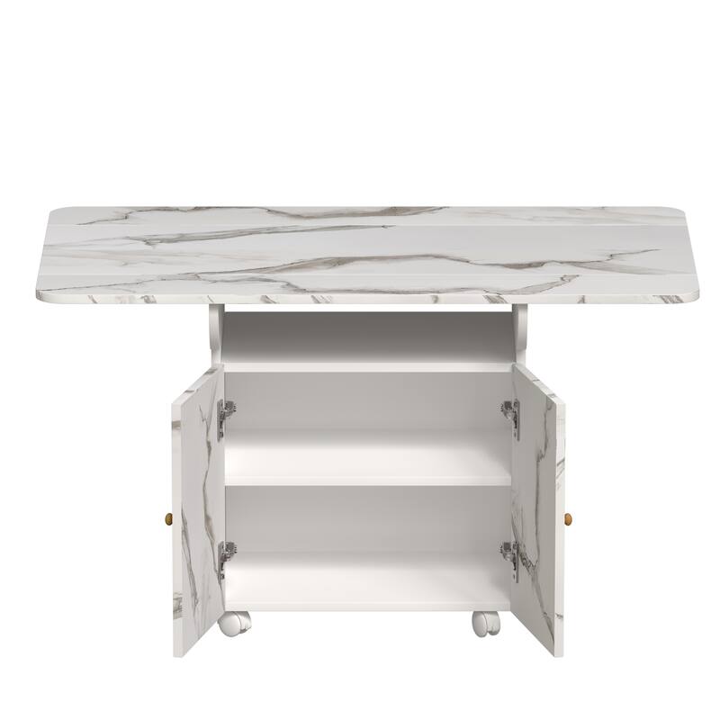 47 inches Wood Folding Dining Table with storage rack and cabinet