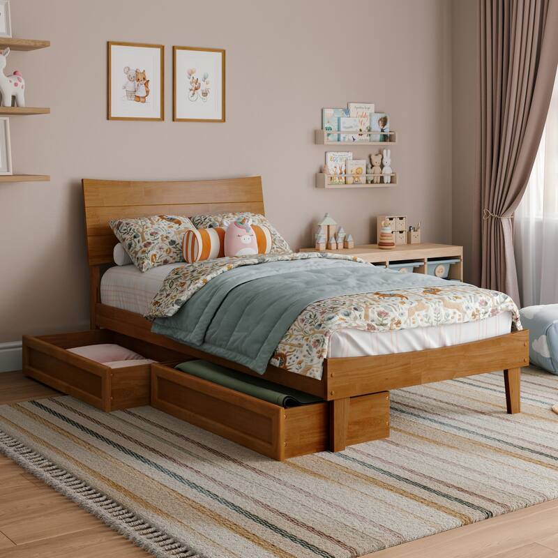 Phoenix Wood Platform Bed with Storage Drawers - Light Toffee - Twin