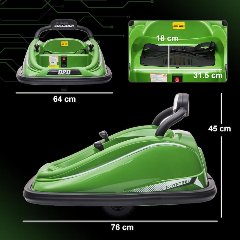 Green Kids Electric Bumper Car Ride-On Bumper Car with 360° Rotation, Ride on Car Electric Vehicle with LED Lights