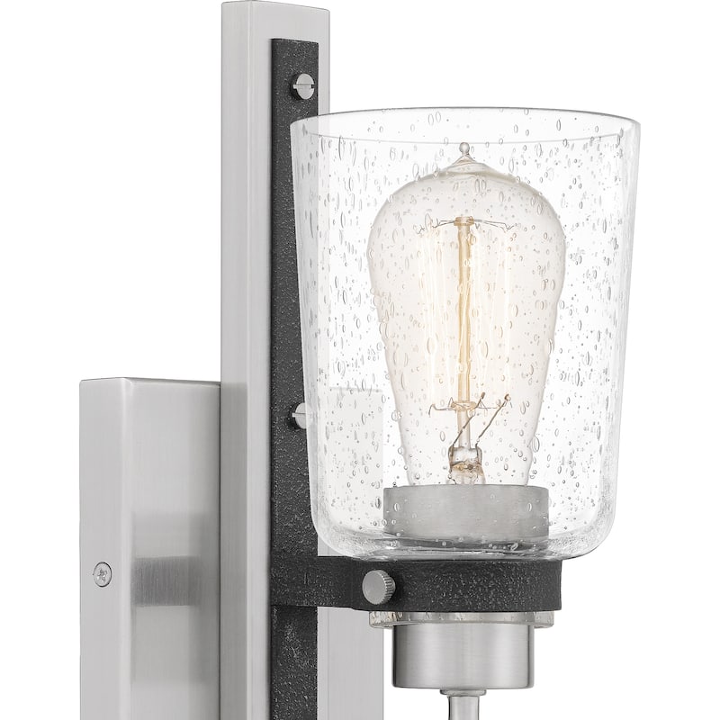 Axel 1-Light Brushed Nickel Wall Sconce with Clear Seeded Glass - Brushed Nickel